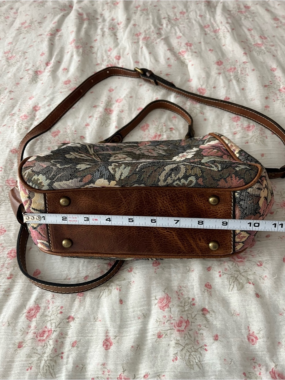 Patricia Nash Multi-Color Floral Tapestry Crossbody with Brown Leather - Picture 3 of 5
